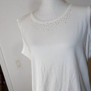 Sunburst by Morning Sun Women's White Tank Top with Colorful Sequins Size XL